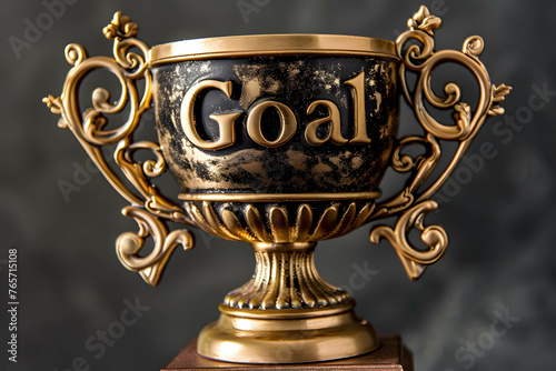 A trophy or medal word “Goal” awarded to someone who has achieved their goal, setting good and clear goals helps you reach your target and achieve success faster