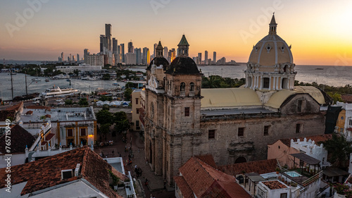 Cartagena, Colombia sunset from drone