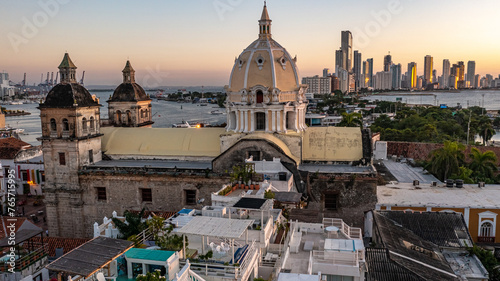 Cartagena, Colombia sunset from drone