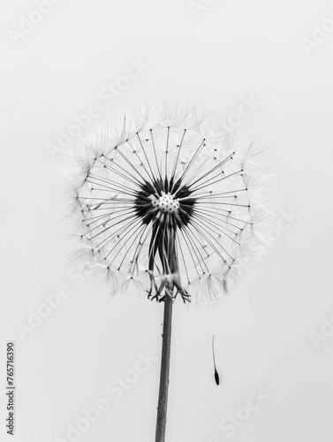 Blowball Isolated on White Background. Beautiful Soft Focused Dandelion Seeds with a Wild Plant Look