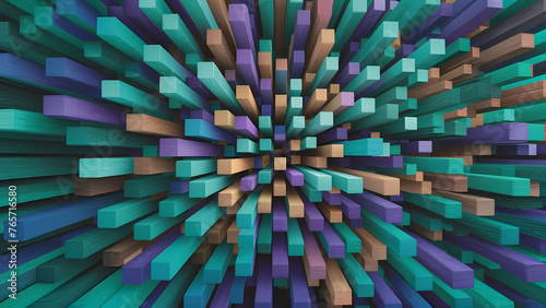 an abstract geometric texture composed of vibrant colored 3D wooden square cubes