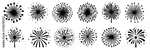 Fireworks silhouettes set  large pack of vector silhouette design  isolated white background