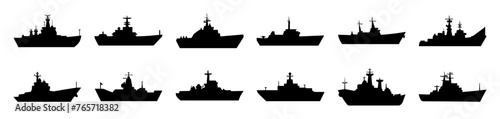 Warship navy silhouettes set, large pack of vector silhouette design, isolated white background.