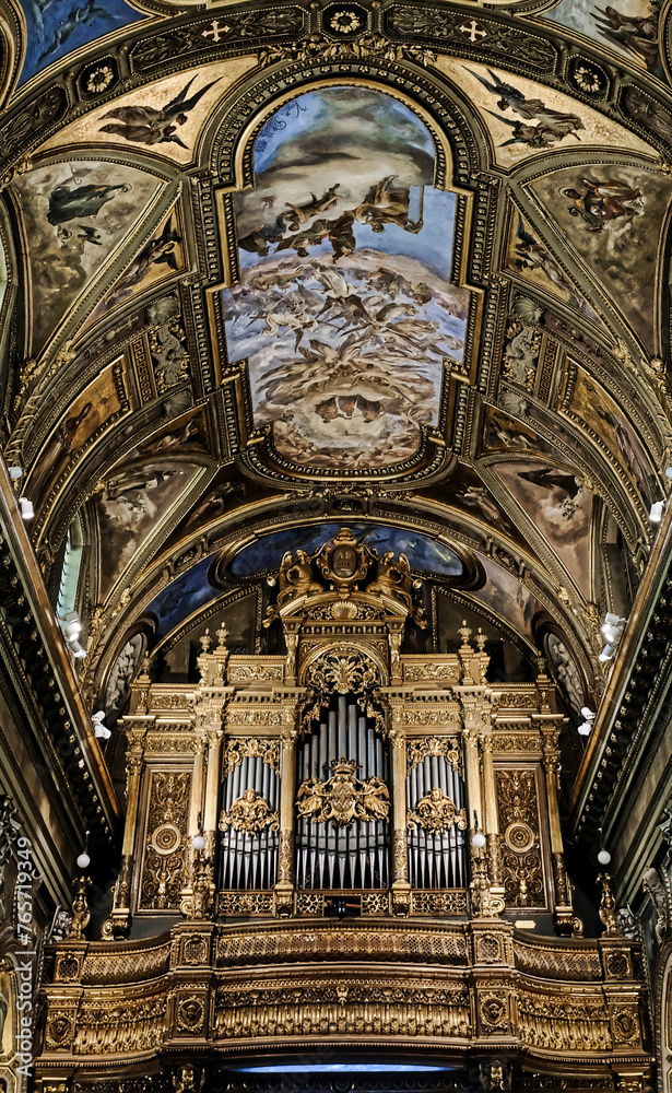 The monumental organ of the Sanctuary of the Blessed Virgin Mary of the Holy Rosary of Pompeii (Italy), one of the most important Catholic sanctuaries in the world