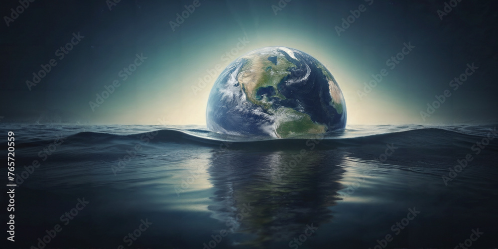 Earth drowning in the ocean. Earth day concept Earth drowning in the ocean. Earth day concept