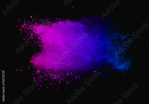 Abstract powder splatted background. Colorful powder explosion on black background. Colored cloud. Colorful dust explode. Paint Holi