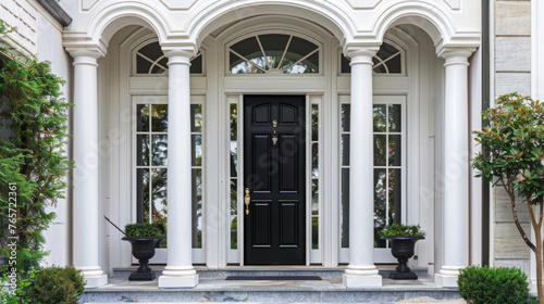 Main door to the luxury house with spring decoration, beautiful elegant entrance to the house, modern and elegant door, Spring time, Mockup  © iv work