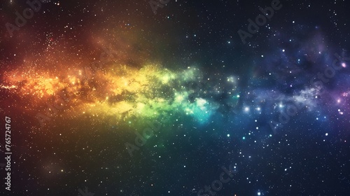 Dynamic space backdrop of nebula and stars with rainbow colors, night sky and colorful milky way © artestdrawing