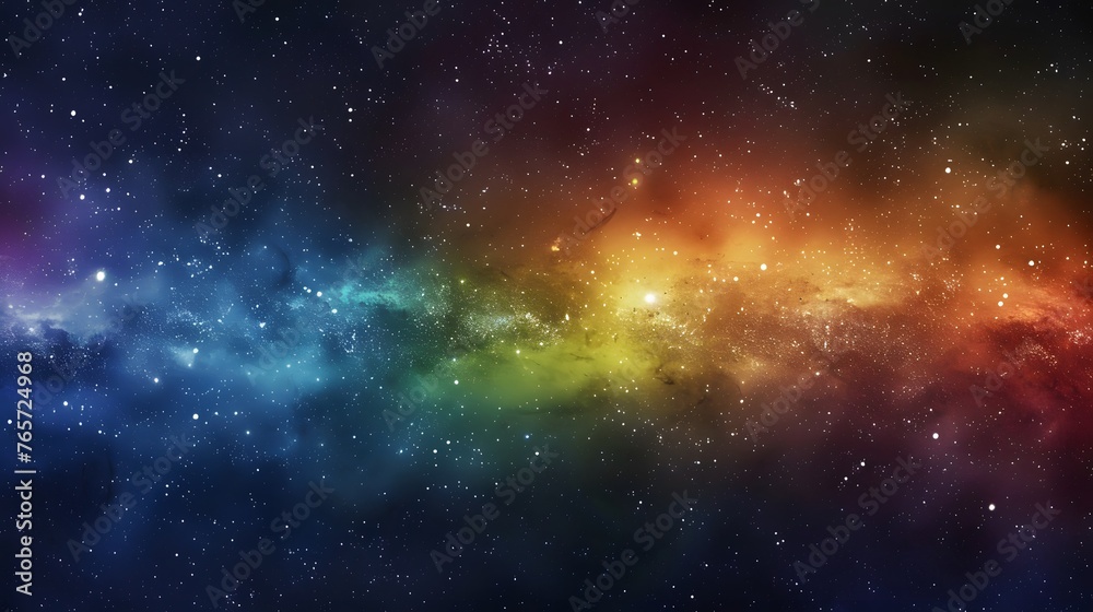 Dynamic space backdrop showcasing nebula and stars with rainbow colors, night sky and colorful milky way