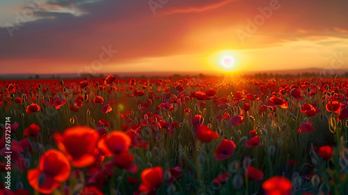 Beautiful field of red poppies in sunset light © May Thawtar