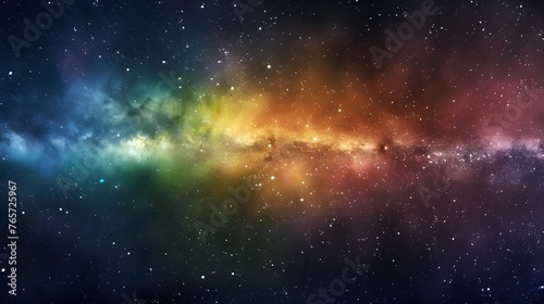 Vibrant space background showcasing nebula and stars with rainbow hues, night sky and colorful milky way