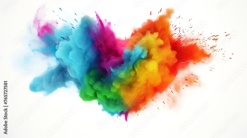 abstract colorful paint splashes isolated on white background, heart shape