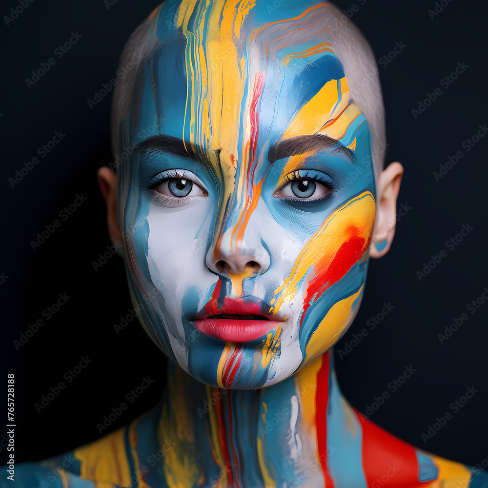 Portrait of a person with colorful face paint. 