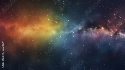 Dynamic space backdrop showcasing nebula and stars with horizontal rainbow colors, night sky and vibrant milky way
