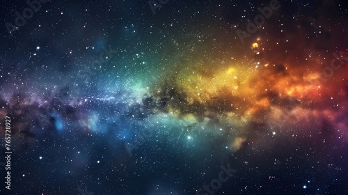 Colorful space background featuring nebula and stars with rainbow hues, night sky and colorful milky way
