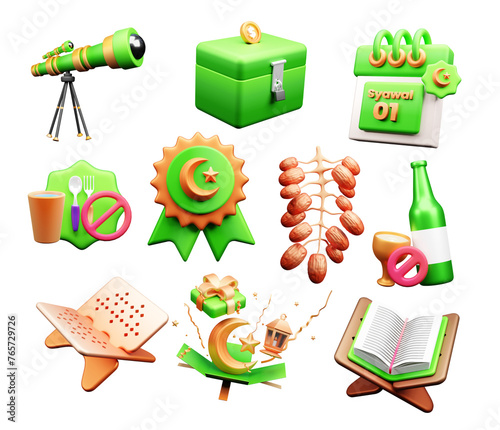 Ramadan or Eid icons are set isolated.  Modern gold and green Ramadan or Eid icons png (ID: 765729726)