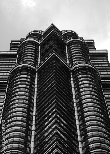 Black and white photograph of a modern building