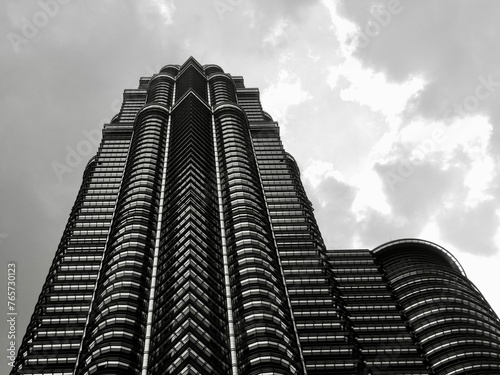 Black and white photograph of a modern building