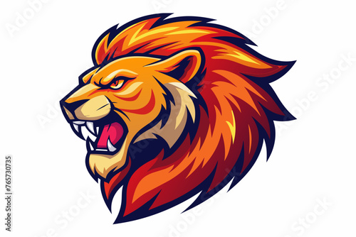 angry lion side face logo in vibirant colors in w 