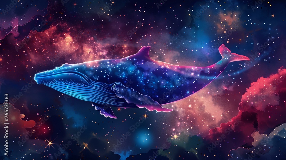 Cosmic whale, stars and galaxies pattern, dreamy background Cosmic whale, stars and galaxies pattern, dreamy background