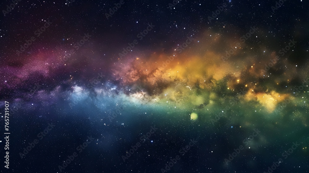 Dynamic space backdrop showcasing nebula and stars with rainbow colors, vibrant milky way galaxy backdrop - obrazy, fototapety, plakaty 