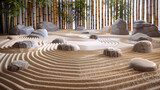 Serene Zen Garden with Raked Sand Patterns