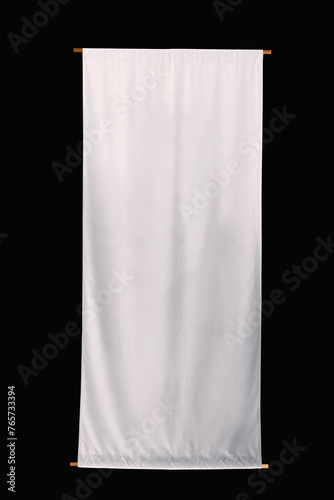 Obraz na płótnie white vertical fabric Japanese style flag with waving texture isoalate black background w salonie