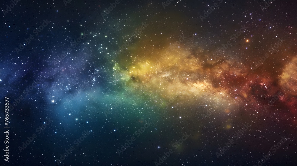 Vibrant space background displaying nebula and stars with rainbow hues, vibrant milky way galaxy backdrop