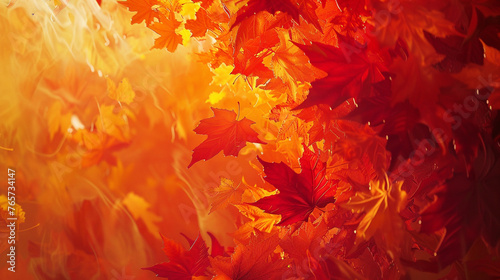 Abstract art with a theme of autumn leaves in orange  red  and yellow.  