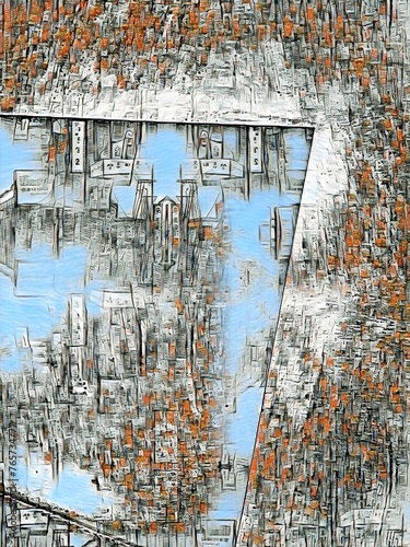 Canvas Print blue sky over Tokyo city transfer creative wall art design blue and grey