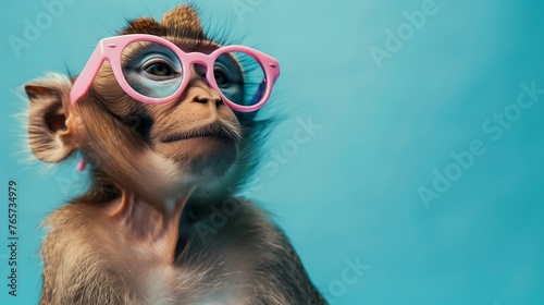 monkey in pink sunglasses on a blue background  © Катерина Гацула