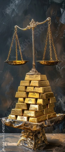 A scale unbalanced by gold bars, symbolizing the disparity and injustice stemming from corrupt practices photo