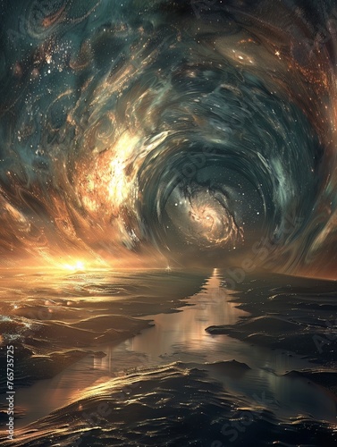 A tunnel of light leading to a distant, unknown horizon, representing the journey into future frontiers photo