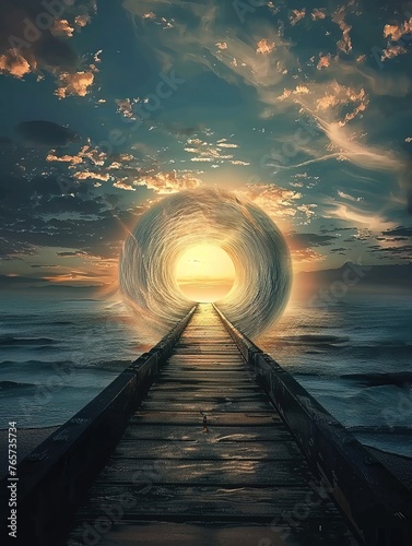 A tunnel of light leading to a distant, unknown horizon, representing the journey into future frontiers