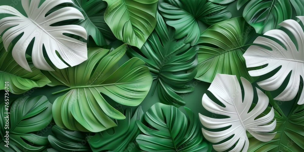 3d white and green leaves wall mural, monstera plant leaf texture pattern, tropical rainforest leaves background, 3d white and green leaves wall mural, monstera plant leaf texture pattern, tropical rainforest leaves background,
