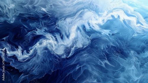 Abstract interpretation of an ocean wave in dynamic blues and whites. ,
