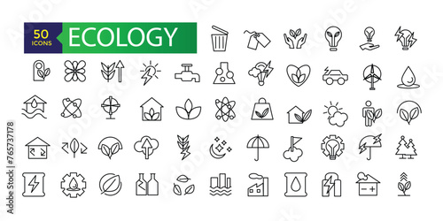 Ecology and Environment line icon set. Nature and Renewable Energy icons. Outline vector sign collection.