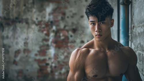 copy space, stockphoto, very handsome asian male model, boy-ish handsome look, 20 years old, well athletic build. Very attractive well build photo model. Handsome attractive sporty Asian young man. Go