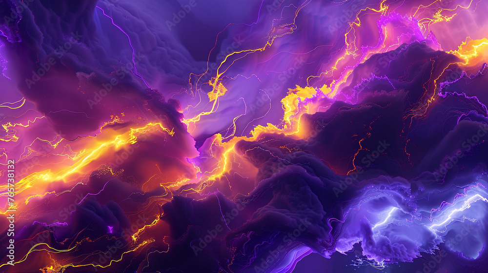 Obraz premium Abstract, stylized lightning in a night sky, colors of purple and yellow. ,