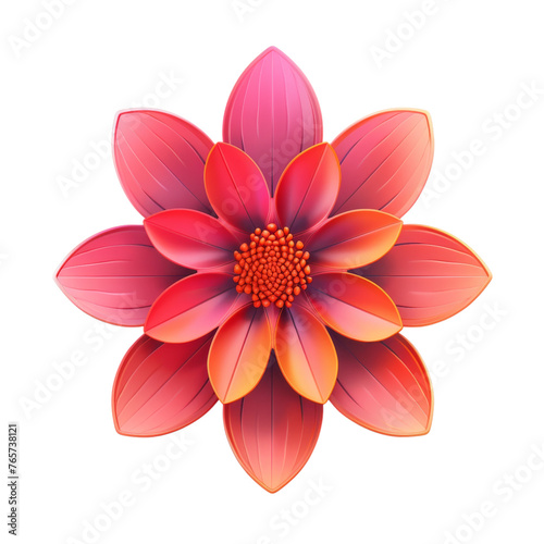 Elegantly designed 3D floating dahlia flower with gradient petals and a detailed center on a dark backdrop