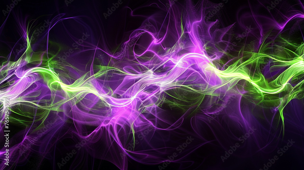 Artistic interpretation of sound waves in vibrant violet and neon green.