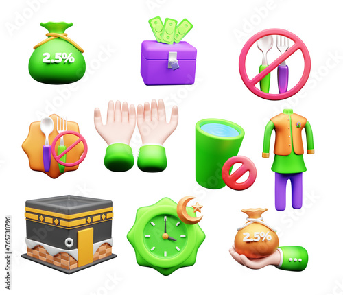 Ramadan or Eid icons are set isolated.  Modern gold and green Ramadan or Eid icons png (ID: 765738796)