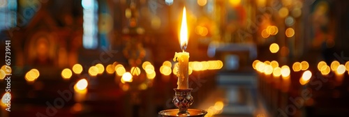 The candle flame in orthodox church, close up