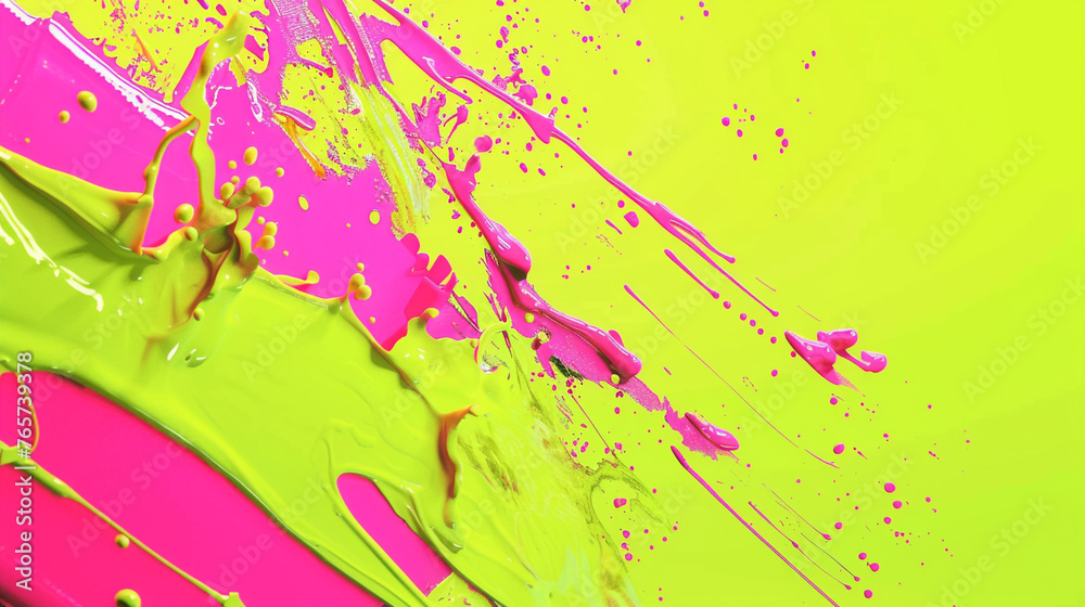 Dynamic splashes of neon lime and hot pink, abstract expressionism.