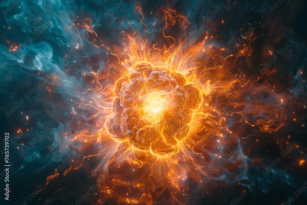 Abstract representation of an explosive energy burst in vivid orange tones Abstract representation of an explosive energy burst in vivid orange tones