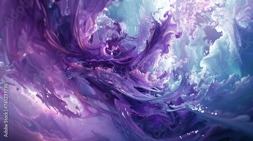 Fluid, abstract art in a mix of turquoise, lilac, and silver. ,