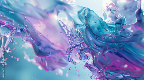 Fluid, abstract art in a mix of turquoise, lilac, and silver. ,