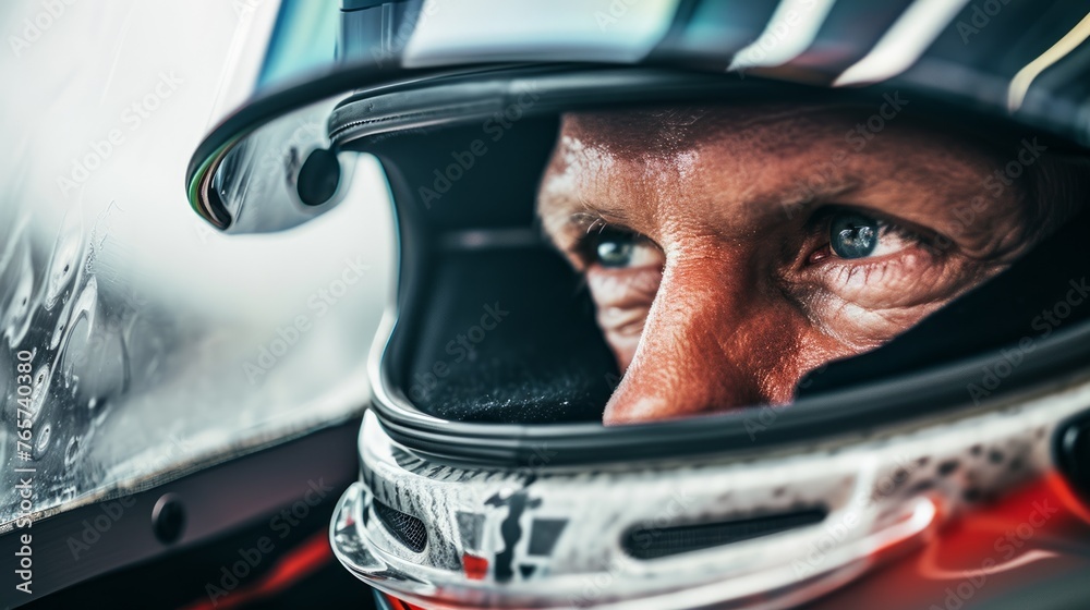 Closeup portrait of a man in helmet
