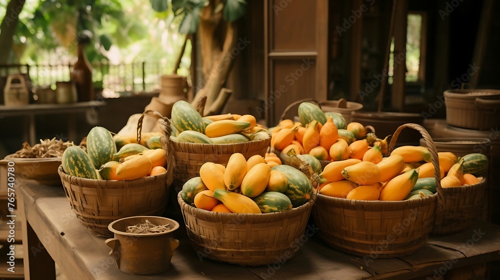 Φωτογραφία Vibrant Display of Fresh Papayas: Juicy Orange Flesh and Lush Green Skins Nestle