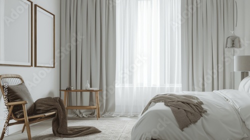 frame mockup in a comfortable bedroom interior  3d render  3d illustration